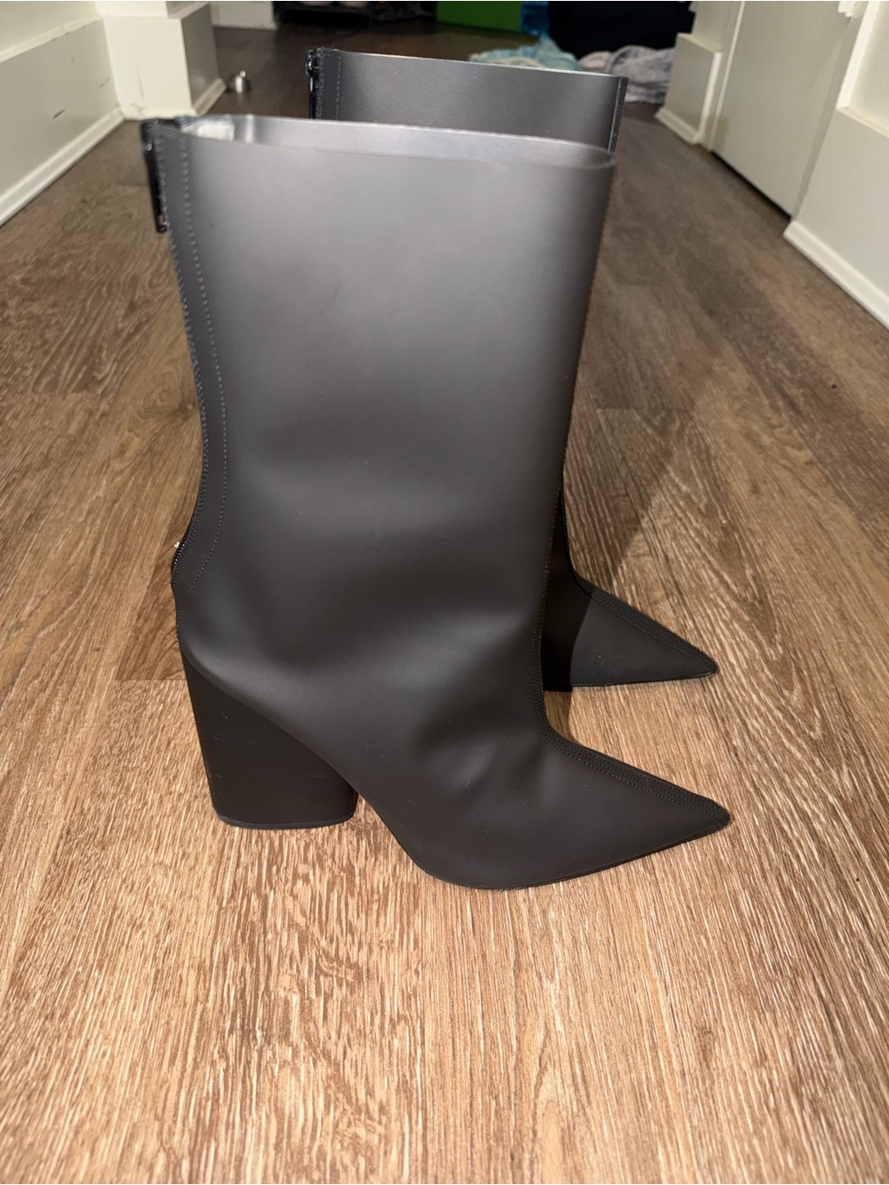 Yeezy Black Pointed-Toe Ankle Block Heel Boots